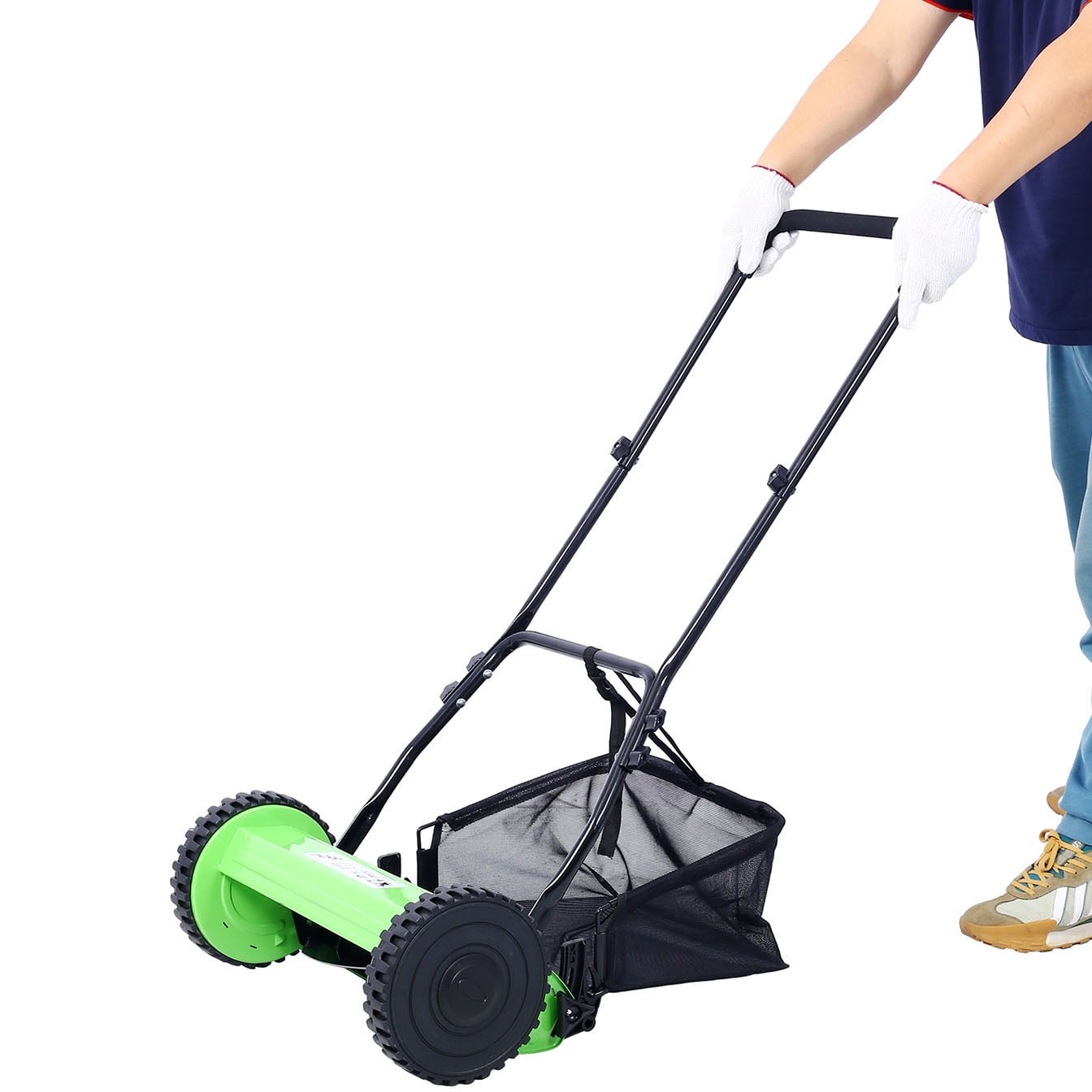 Precision Cutting Green 16-Inch 5-Blade Push Reel Lawn Mower with Grass Catcher Adjustable Blade Height Eco-Friendly