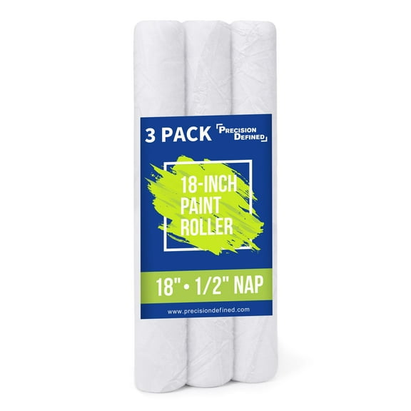 Precision Defined 18" Professional Paint Roller Covers, 18 Inch, Best for All Types of Painting Surfaces, Refill, 3-Pack