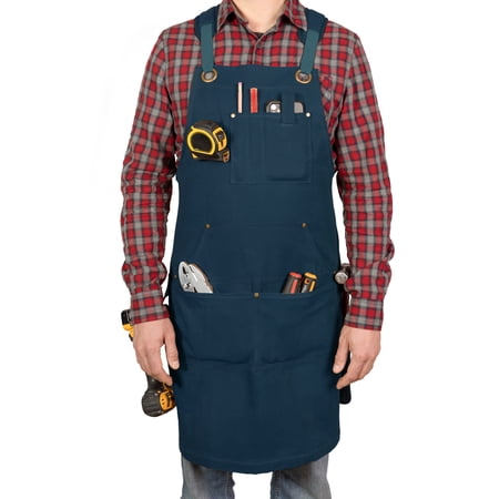 Precision Defined Canvas Woodworking Tool Apron with Shoulder Pads-Blue