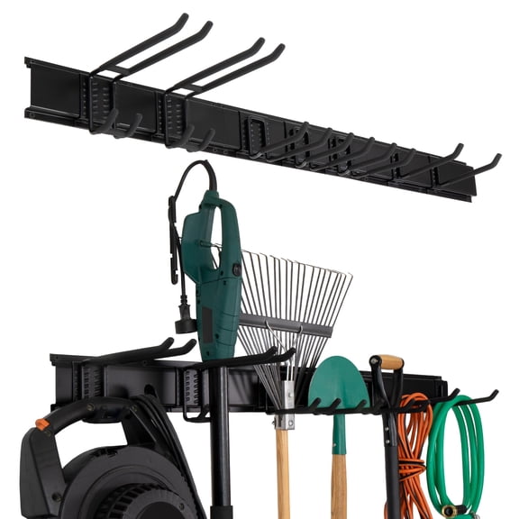 Precision Defined Garage Organizer Wall Mount (48 Inches), Heavy-Duty Tool Racks and Tool Hanger for Shovel and Rake, Garden Organizer with Hangers for Garage Organization, Metal Hanging Rack