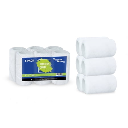 Precision Defined Paint Roller Covers 4-Inch, Paint Roller Refills 6-Pack, Replacement Covers for Roller Brushes Set, Exterior Paint Roller Cover Set for Painting Walls, Smooth Rolling (1/2-Inch Nap)