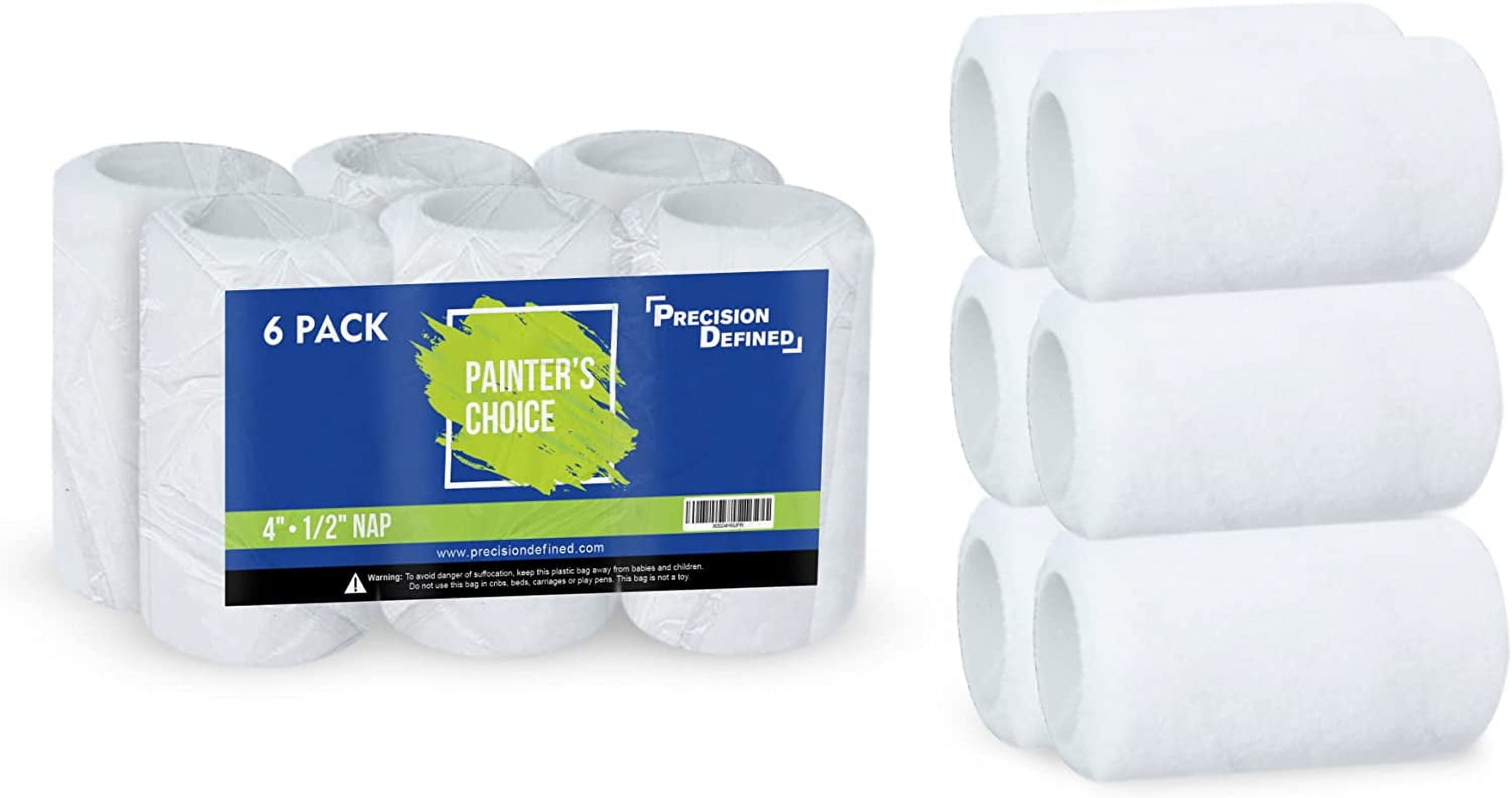 "Precision Defined 4"" Paint Roller Covers 6 Pack, 1/2"" Nap, Home