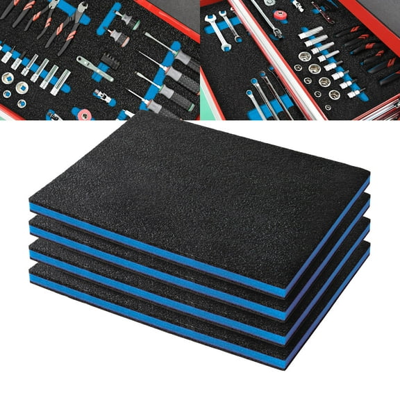 Precision Defined Tool Box Foam - Protective Inserts for Cases, Polyethylene Tool Foam for Cases, Cushion Insert for Toolboxes - 16" Black/Blue (4 pack)