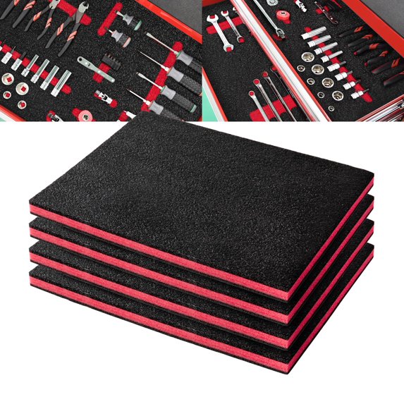 Precision Defined Tool Box Foam - Protective Inserts for Cases, Polyethylene Tool Foam for Cases, Cushion Insert for Toolboxes - 16" Black/Red (4 pack)