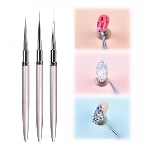 Precision Detail Nail Art Liner Brush Set 8mm 15mm 20mm Metal Handle Thin Liner Brushes for UV Gel Polish Painting Nail Art Design