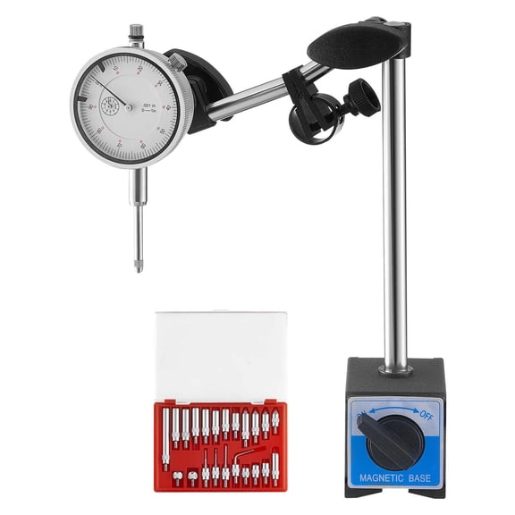 Precision Dial Test Indicator Set with Adjustable Arm,0.001" Accuracy,0-1" Range,Includes Stand and Case for Machinist Tools