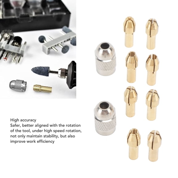 Precision Drill Chuck Collet Kit, 8 Sizes, Durable Brass, Fast Change Tool Set
