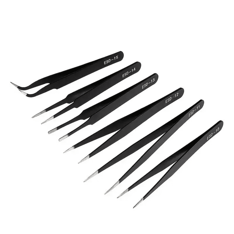 Precision ESD anti-static tweezers set -6-pc stainless steel tool for electronic repair and process modeling, bending 2025