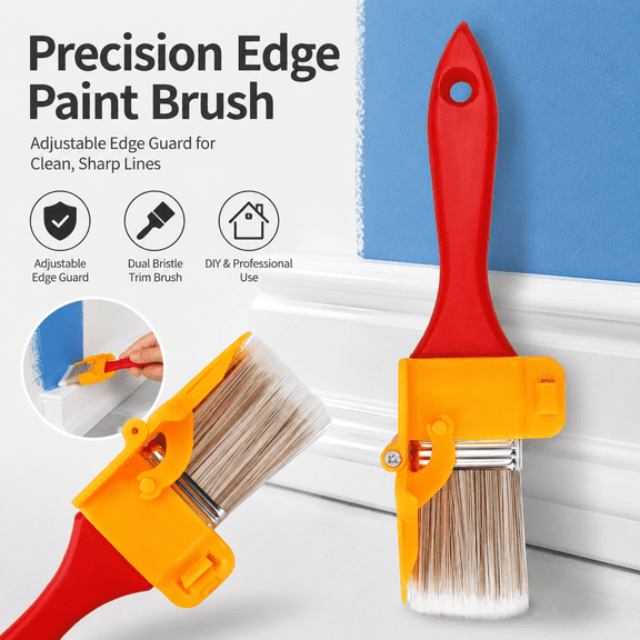 Precision Edge Paint Brush with Adjustable Edge Guard, Dual Bristle Trim Paint Brush for Wall Ceiling Baseboard Trim, Clean Cut Line Separation Painting Tool for DIY & Professional Painters