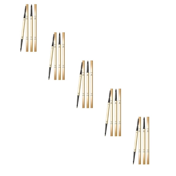 Precision Eyebrow Pencil - Natural Look Brow Pencil with Brush, Triangular Soft Core, Rotating Gold Body, Easy Application, Long-Lasting, Smooth Blend, Everyday Makeup, 1PC*5 Makeup Organizers