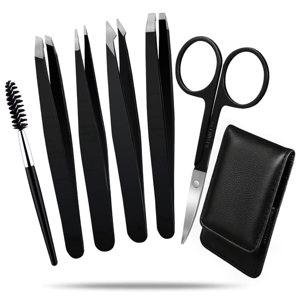 LAPTOM MAX  6PCS Tweezer Set with Curved Scissors, Professional Stainless Steel, Ideal for Eyebrow Tweezers and Hair Removal for Women and Men