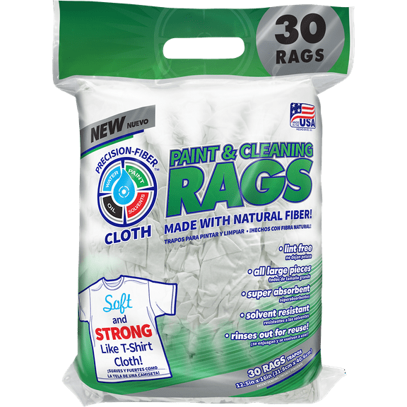 Precision-Fiber Cloth Intex Absorbent and Lint Free Paint and Cleaning Rags, White, 30 Count Bag