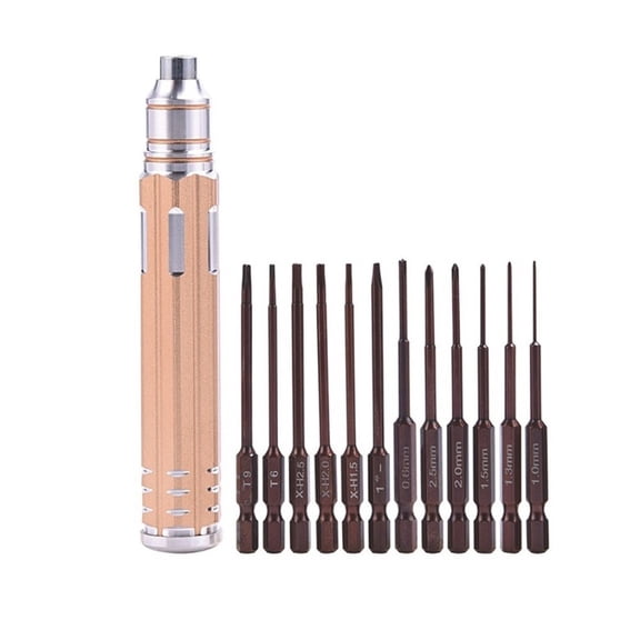 Precision For RC Screwdriver Kit with 12 Magnetic Bits for Use on Drones For RC Helicopters Boats Cars and Robotic Kits (brown)