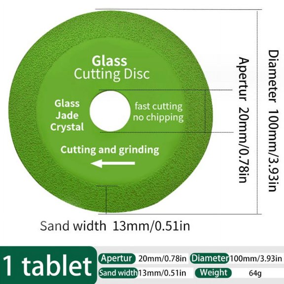 Precision Glass Cutting Disc, Ultra-Thin Saw Blade for Effortless Smooth Finish Cuts, Chip-Free Cutting Disc for Glass, Ceramics, Tiles & More, Diamond High-Manganese Steel, 115mm