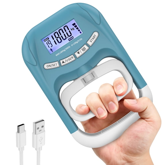 Rechargeable Handeful Grip Strength Tester, 396Lbs/180KG Digital Hand Grip Strength Tester with LCD Display, Adjustable Dynamometer Handgrip Measurer Meter, for Home Gym,Fitness Training,Sports,Blue
