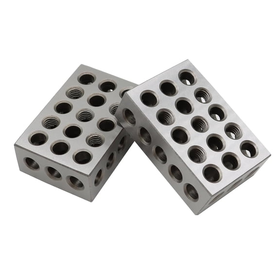 Precision Ground 1-2-3 Block Set (2 Blocks) - 1"x2"x3" Tool Steel 23 Holes, Matched Pair - Size/Flatness: .0003", Parallelism:.0002"