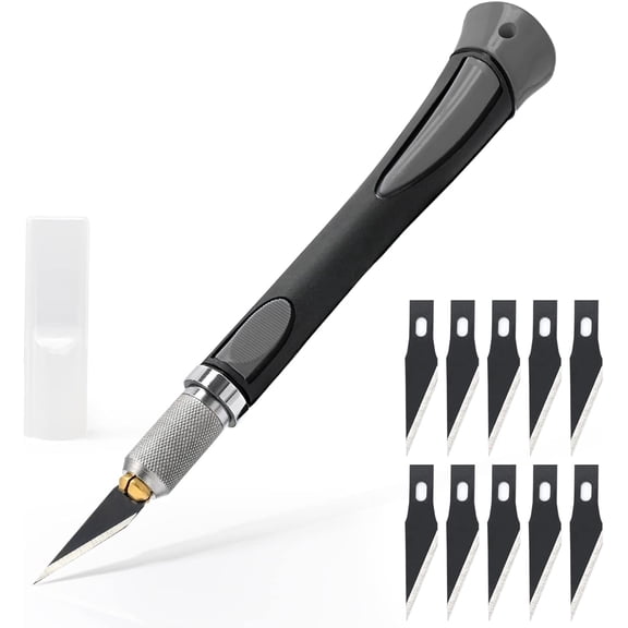 Precision Hobby Knife Set Utility Craft Knife Kit with 10PCS Blades for Art, Working-Stencil, Scoring, Scrapbooking, Architecture Modeling, Crafting-Grey