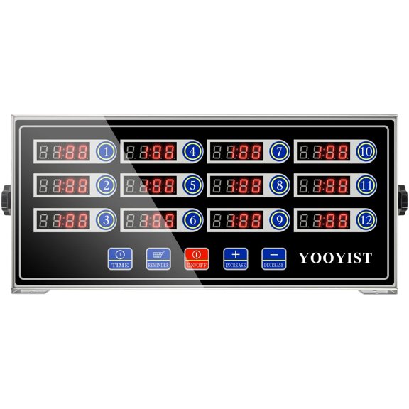 Precision Kitchen for Cooking 12 Channel Commercial Kitchen Timer Restaurant Kitchen Supplies Stainless Steel Digital LED Chef Cooking Timer Reminder Function, Loud Alarm, Black