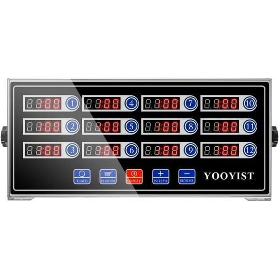 Precision s for Cooking 12 Channel Commercial Restaurant Kitchen Supplies Stainless Steel Digital LED Chef Cooking Timer Reminder Function, Loud Alarm, Black