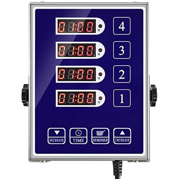 Precision Kitchen Timers for Cooking – 4 Channel Commercial Kitchen Timer Restaurant Kitchen Supplies – Stainless Steel Digital LED Chef Cooking Timer – Reminder Function, Loud Alarm, Blue