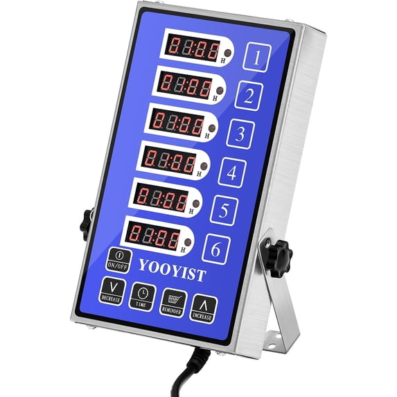 Precision Kitchen Timers for Cooking – 6 Channel Commercial Kitchen Timer Restaurant Kitchen Supplies – Stainless Steel Digital LED Chef Cooking Timer – Reminder Function, Loud Alarm, Blue
