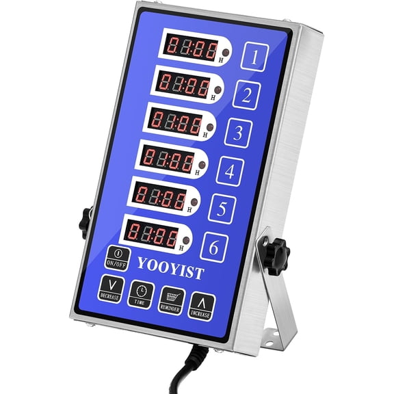 Precision Kitchen Timers for Cooking – 6 Channel Commercial Kitchen Timer Restaurant Kitchen Supplies – Stainless Steel Digital LED Chef Cooking Timer – Reminder Function, Loud Alarm, Blue