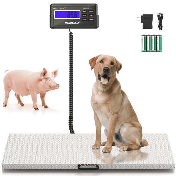 Precision Large Dog Scale - 1100lb x 0.2lb Large Breed Animal Livestock Weight Scale, Pet Scale Non-Slip Stainless Steel Platform for Dogs, Cattle, Pigs, Sheep, Veterinary Farm & Postal Use