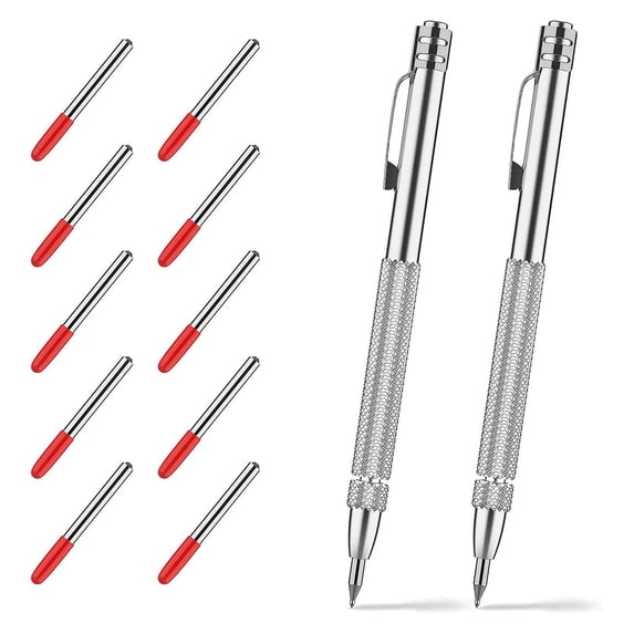 Precision Magnetic Line Pen 2 Pcs + 10 Spare Tips Tungsten Steel Diamond Engraving Scriber for Ceramic Glass Metal Marking Professional DIY Tool