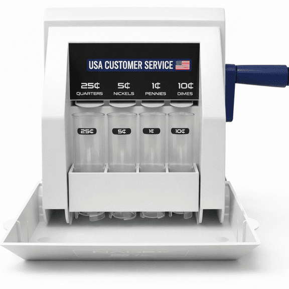 Precision Manual Coin Sorter and Roller Hand-Crank Loose Change Counter & Wrapper with 4 Denomination Tubes for Pennies, Nickels, Dimes, and Quarters