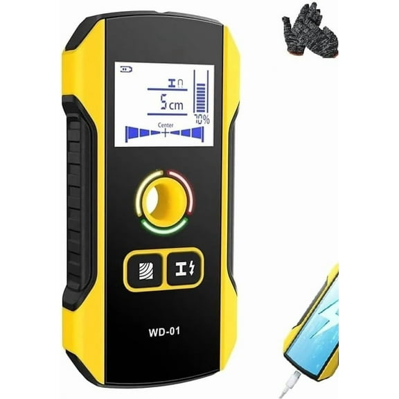 Precision Metal Detector Wall Scanner with Positioning Hole, 6-in-1 Wall Detector Scanner for Detects Inside Wire, Wood, Deep Metal, Water Pipe, Floor Joists (1pcs)