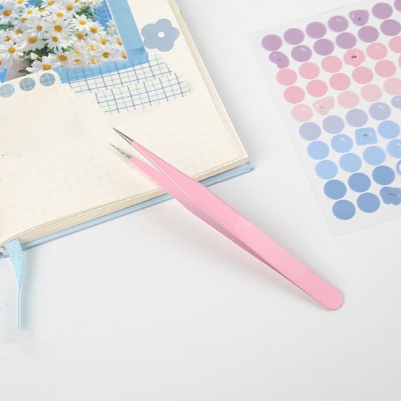 Precision Metal Tweezers for Craft Stationery Desktop Use Pointed Tip Handling Detailed Work, 13.9 cm1 cm, Pink