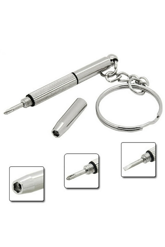 Precision Mini Eyeglass Screwdriver, Keychain Repair Hand Tool, Multi-Purpose Tiny Fastener Driver, Stainless Steel Compact Implement For Spectacle Fixing, Wristwatch Maintenance,Silver