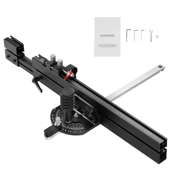 Precision Miter Gauge, Standard Slot 3/4'' x 3/8'', Aluminum Alloy Table Saw Miter Gauge with 19-35 in Grating 15 Angle Stops Adjustable Spring Loaded Plunger and Removable Disc, for Woodworking