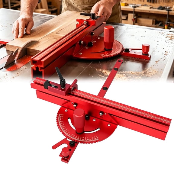 Precision Miter Gauge for Table Saw, Red Aluminum Angle Measuring Tool with Adjustable Protractor, Angle Cutting Guide for Woodworking Router Table and Sawing Projects