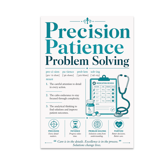 Precision Patience Problem Solving - Clinical Pharmacist Decor - 13x19 Poster Print