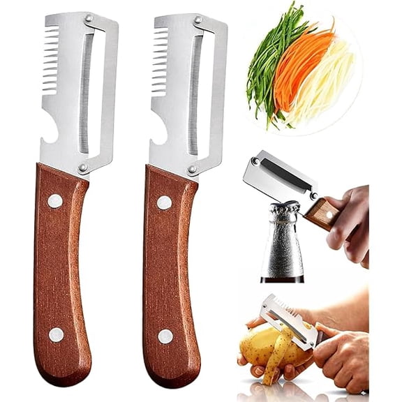 Precision Peeler Pro -Multifunctional Vegetable Peeler, 2.5mm Thickened Stainless Steel Peeler, With Wooden Handle And Bottle Opener (2PC-B) - Multi-Functional High-Efficiency Design fo