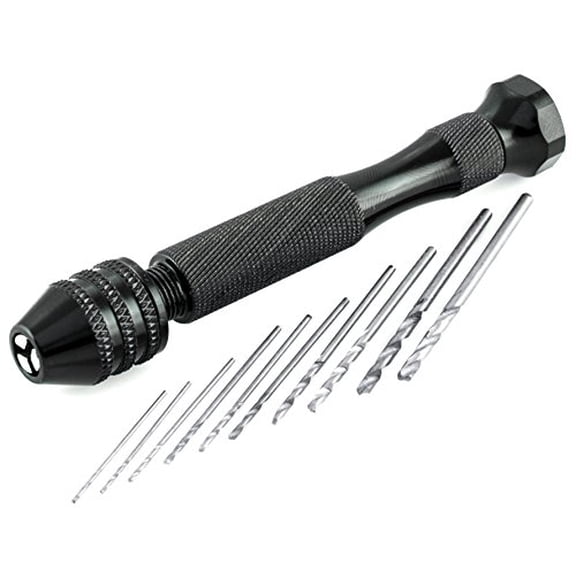 Precision Pin Vise Hand Drill with Twist Bits - Set of 11 Pieces.Great for models and Hobby.