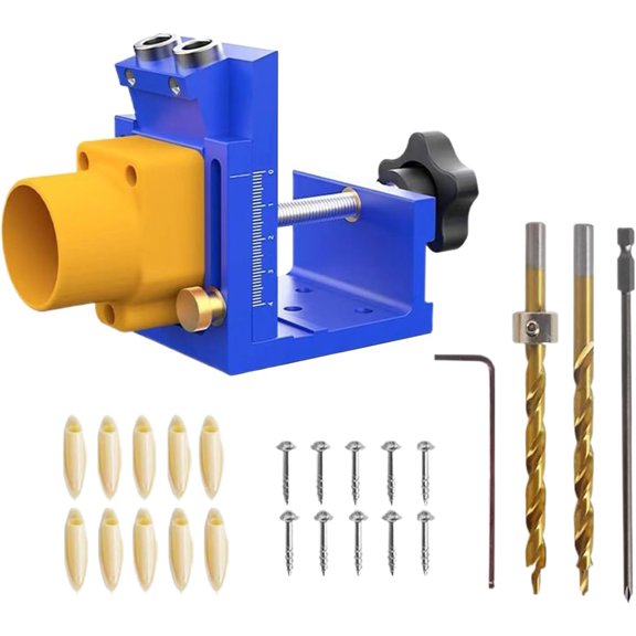 Precision Pocket Hole Jig Kit, Precision Aluminum Alloy, Pocket Hole Jig System, Fixture, Step Drills, Wrenches, Drill Stop Rings, Square Drive Bits, for DIY Carpentry Projects (Q)