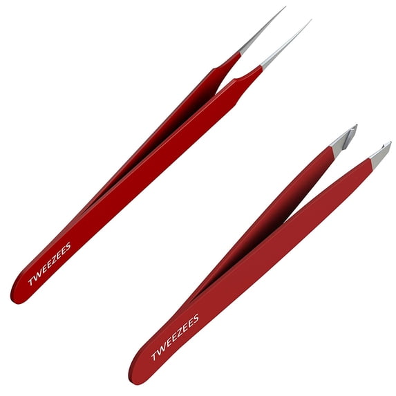 Precision Red Stainless Steel Tweezers | Professional Slant Tip & Splinter Tweezer Extra Sharp Hair Removal Tool For Eyebrow Shaping