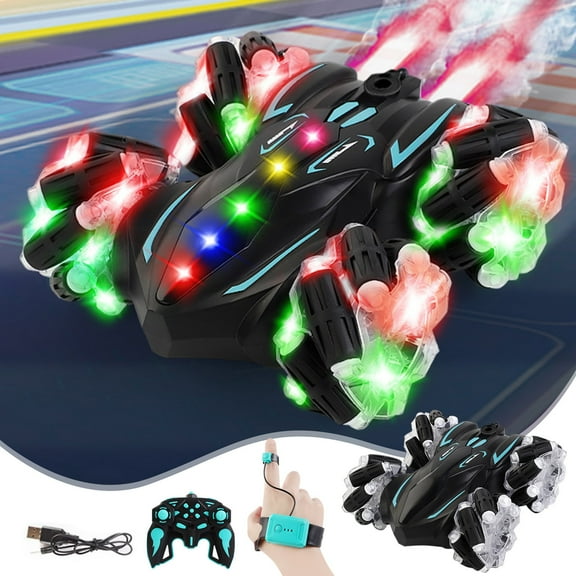 ​Precision Rotation RC Stunt Car - 10° Pattern Control, 40 Min Runtime & Chasing LEDs - Black All-Terrain Gift Set Age 6+​​ Black