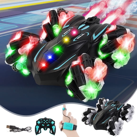 Precision Rotation RC Stunt Car - 10° Pattern Control, 40 Min Runtime & Chasing LEDs - Black All-Terrain Gift Set Age 6+ Black