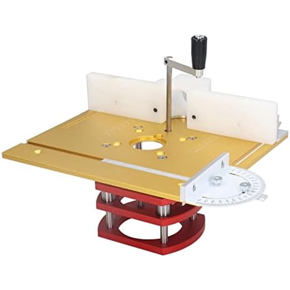 Precision Router Table Lift System, Router Table Saw Insert Base Plate, Stainless Steel Woodworking Slotting Trimming Chamfering Table Top for Quick, Accurate, Reliable and Repeatable Setups(Gold)