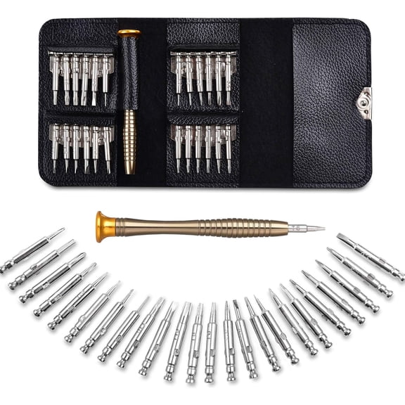 Precision Screwdrivers, 25-1 Repair Kit, Screwdriver Set with Leather Case, Professional Opening Tools for Mobile Laptop Glasses, Star/Y-type/Flat-blade/Triangle Screwdrivers