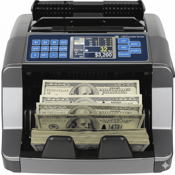 Precision Series Bill Counter and Currency Counting Machine with Counterfeit Detection, LCD Display, Black