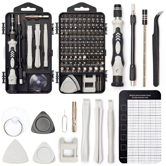 Precision Set 122 In 1 Electronics Magnetic Repair Tool Kit With Case For Computer Pc Cellphone Laptop Ps4 Game Console Watch Glasses Etc (grey)