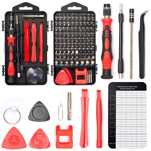 Precision Set 122 In 1 Electronics Magnetic Repair Tool Kit With Case For Computer Pc Cellphone Laptop Ps4 Game Console Watch Glasses Etc (red)