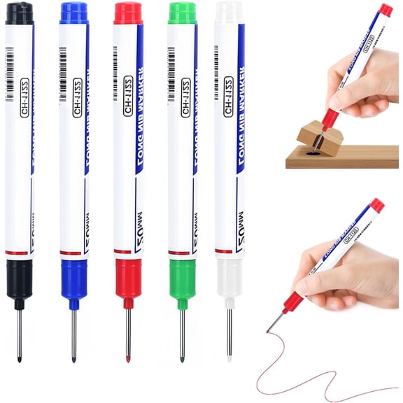 Precision Tip Quick-Dry Oil-Based Marker Pen, Long Nib Marker with 20mm Deep Hole Tip, Waterproof Carpenter Marking Pen