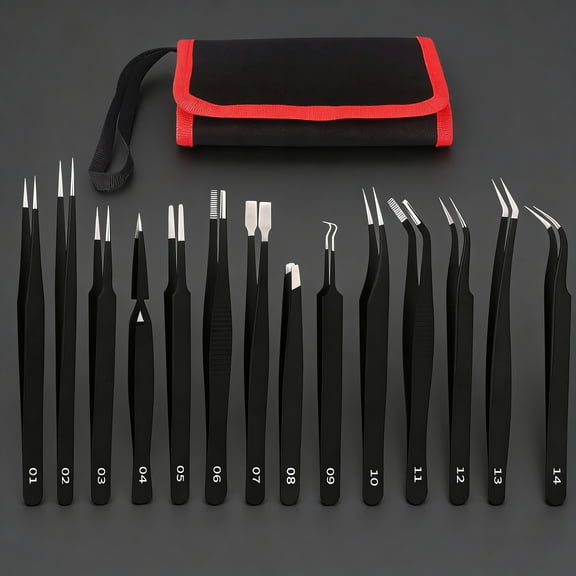 Precision Tweezers Set, ESD Anti-Static Stainless Steel Tweezers for Craft, Jewelry, Electronics, Laboratory Work