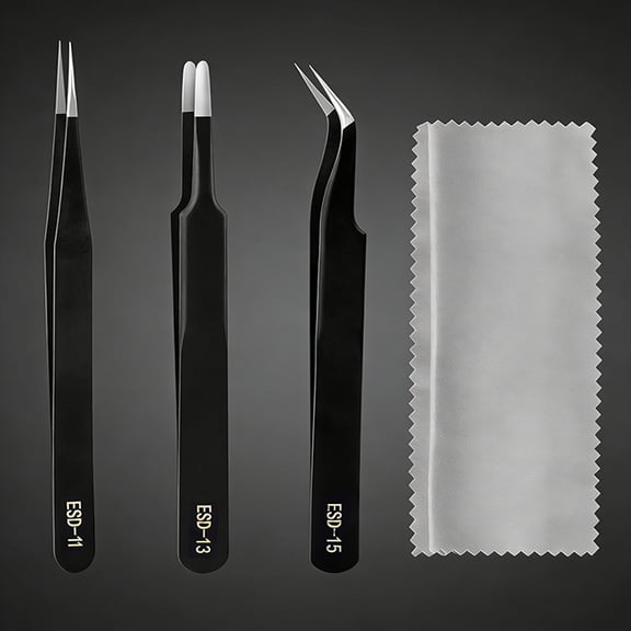 Precision Tweezers Set, Premium Stainless Steel Anti-Static ESD Tweezers for Craft, Electronic, Soldering, Model, Hobby, Jewelry Making