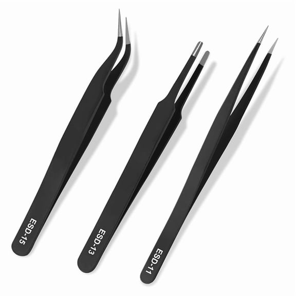 Precision Tweezers Set,Upgraded Anti-Static Stainless Steel Tweezers, for Electronics Repair, Model Building 3PCS,3 x precision tweezers,Black